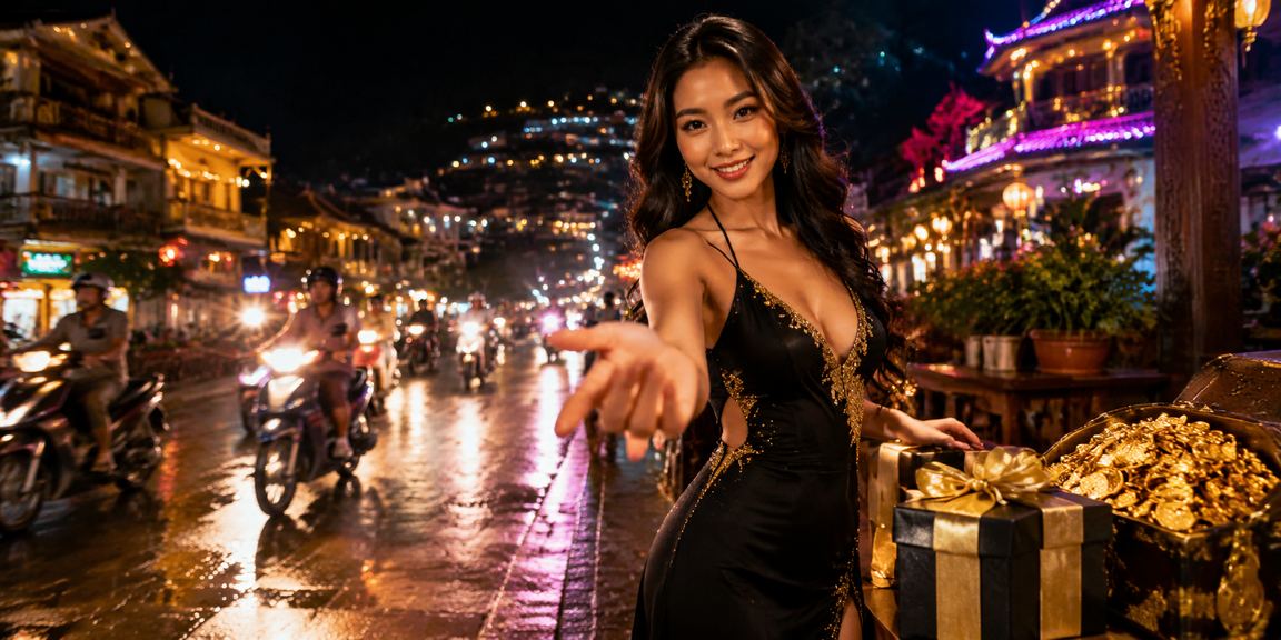 Bảng hiệu neon casino và cược thể thao thắp sáng đêm tại Sapa